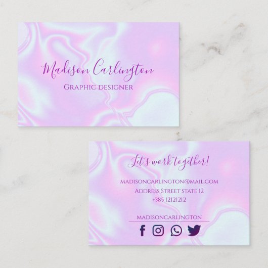 Iridescent unicorn skin faux holographic textuur visitekaartje (Voorkant / Achterkant)