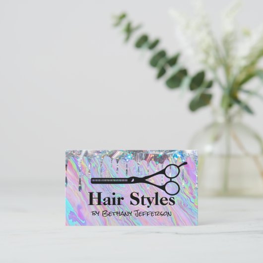 Iridescent vloeibaar | Shimmer Drip | Scissors Bus Visitekaartje (Staand voorkant)