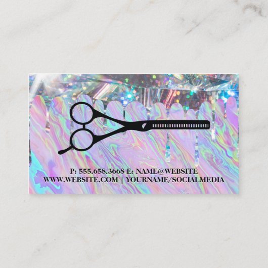 Iridescent vloeibaar | Shimmer Drip | Scissors Bus Visitekaartje (Achterkant)