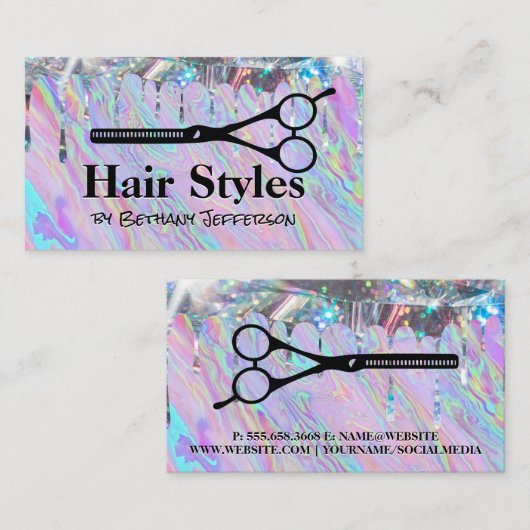 Iridescent vloeibaar | Shimmer Drip | Scissors Bus Visitekaartje (Voorkant / Achterkant)