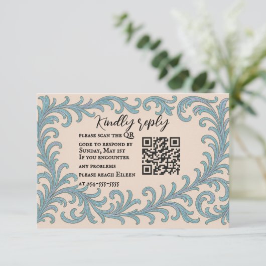 Iridescent Vow QR Code Wedding RSVP Card (Staand voorkant)