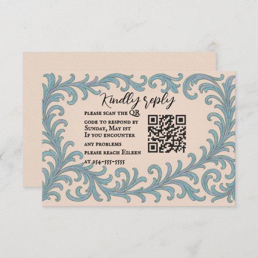Iridescent Vow QR Code Wedding RSVP Card (Voorkant / Achterkant)