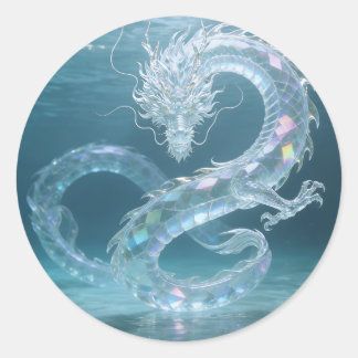 Iridescent Water Dragon Art Fantasy Dragon Design  Ronde Sticker