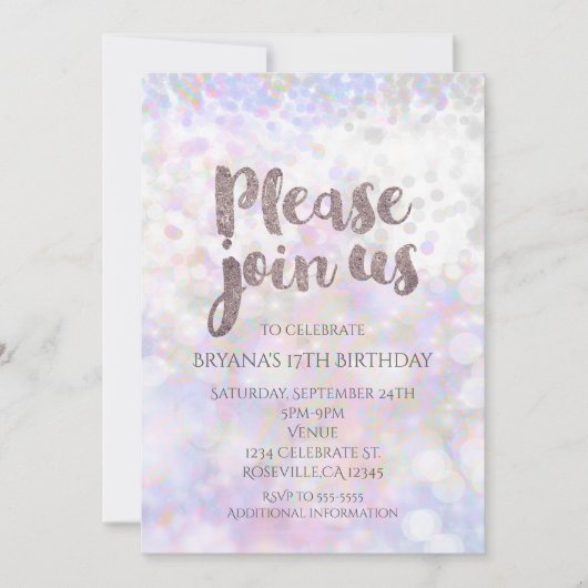 Iridescent White Sparkle Glam Party Uitnodigingen (Voorkant)