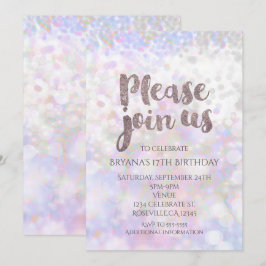 Iridescent White Sparkle Glam Party Uitnodigingen