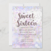Iridescent White Sparkle Sweet 16 Party Uitnodigin Kaart (Voorkant)