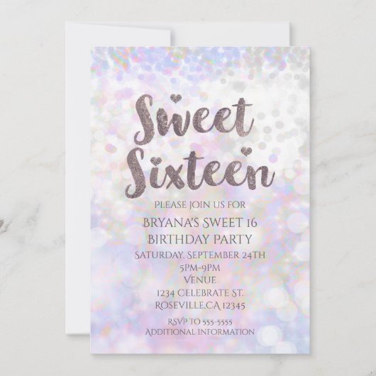 Iridescent White Sparkle Sweet 16 Party Uitnodigin Kaart (Voorkant)