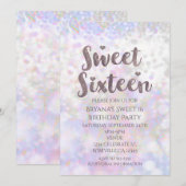 Iridescent White Sparkle Sweet 16 Party Uitnodigin Kaart (Voorkant / Achterkant)