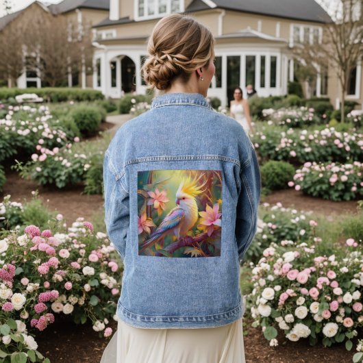 Iridescent Wing Cockatiel Fantasy Bird Denim Jacket (Huwelijk Achterkant)