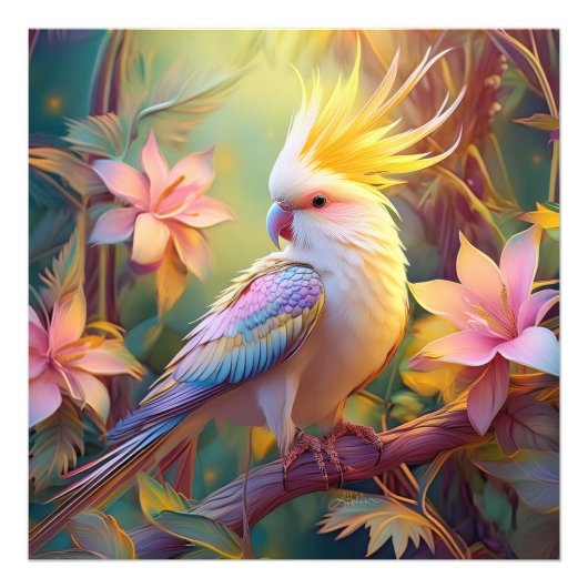 Iridescent Wing Cockatiel Fantasy Bird Foto Afdruk (Voorkant)