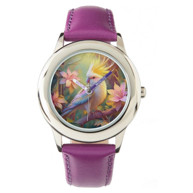 Iridescent Wing Cockatiel Fantasy Bird Horloge (Voorkant)