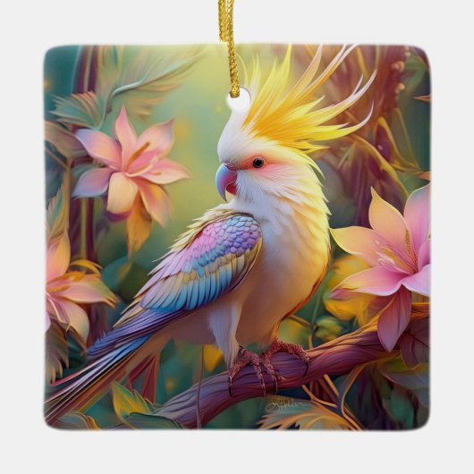 Iridescent Wing Cockatiel Fantasy Bird Keramisch Ornament (Voorkant)