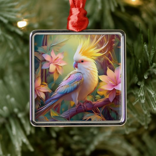 Iridescent Wing Cockatiel Fantasy Bird Metalen Ornament (Boom)