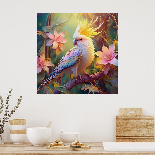 Iridescent Wing Cockatiel Fantasy Bird Poster (Keuken)