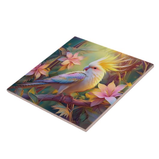 Iridescent Wing Cockatiel Fantasy Bird Tegeltje (Zijkant)