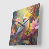 Iridescent Wing Cockatiel Fantasy Bird Vierkante Klok (Hoek)