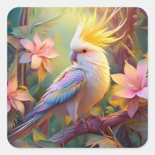 Iridescent Wing Cockatiel Fantasy Bird Vierkante Sticker