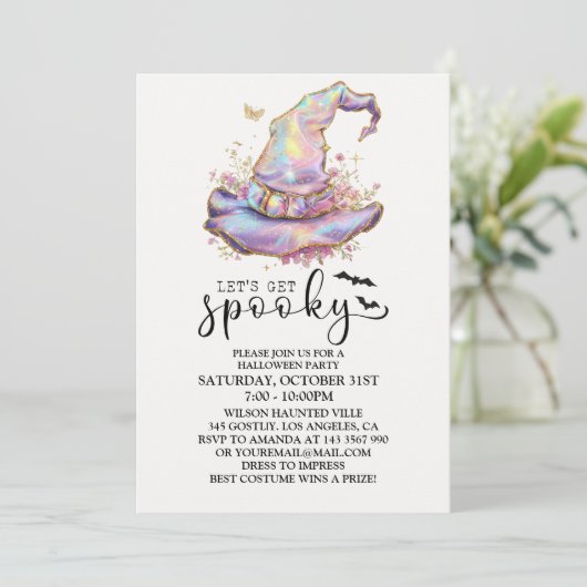 Iridescent Witch Pet Halloween Kaart (Staand voorkant)