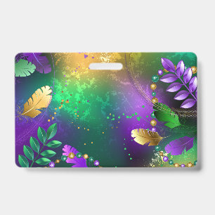 Iridescente achtergrond van carnaval met kralen badge