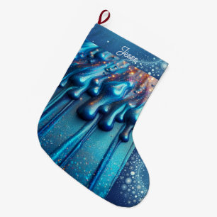Iridescente Blauwe Druppelende Kleur Persoonlijk  Grote Kerstsok