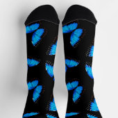 Iridescente Blauwe Vlinders Zwarte Patroon Sokken (Top)