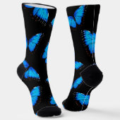 Iridescente Blauwe Vlinders Zwarte Patroon Sokken (Gebogen)