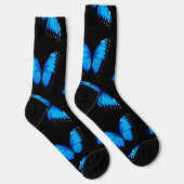 Iridescente Blauwe Vlinders Zwarte Patroon Sokken (Rechts)