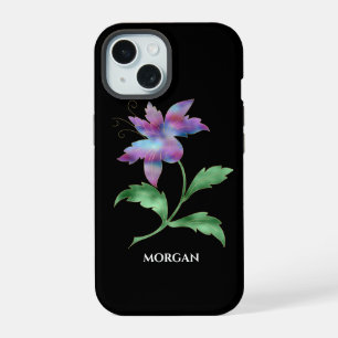 Iridescente Bloem op Zwart, Naam iPhone 15 Case