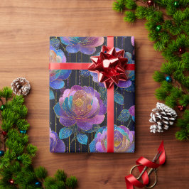 Iridescente bloemverpakking met rode linten strik cadeaupapier
