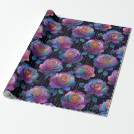 Iridescente bloemverpakking met rode linten strik cadeaupapier