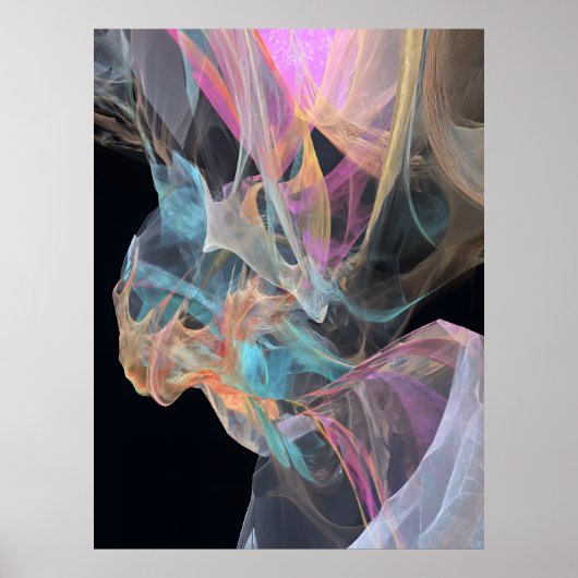 Iridescente Draadwervel Turquoise Magenta Gloed Poster (Voorkant)