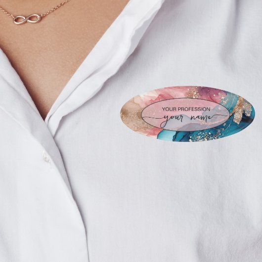 Iridescente edelsteen op maat naambadge