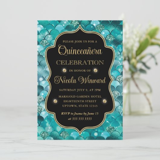 Iridescente en Gouden Zeemeermin Schubben Quincean Kaart (Staand voorkant)