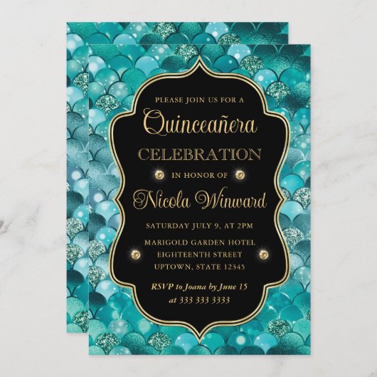 Iridescente en Gouden Zeemeermin Schubben Quincean Kaart (Voorkant / Achterkant)