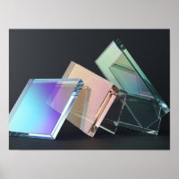 Iridescente glazen platen geometrische sculptuur w