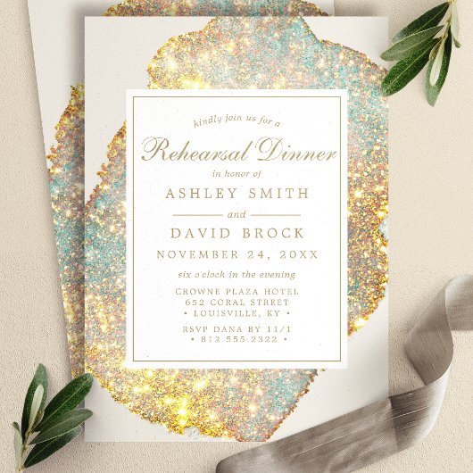 Iridescente Glitter Oefenavond Dinner Kaart