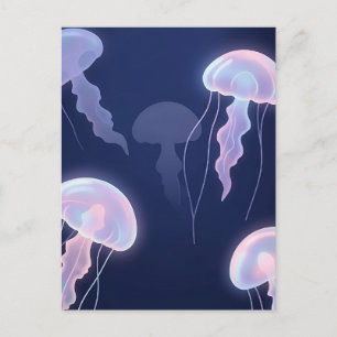 Iridescente gloeiende kwal diepblauw roze  briefkaart