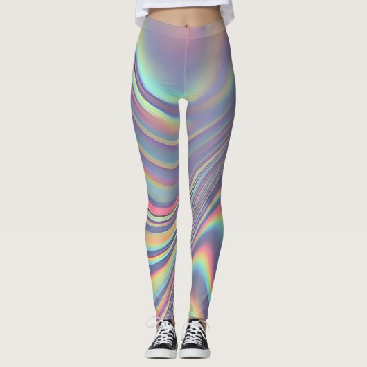 Iridescente holografische werveltextuur leggings (Voorkant)
