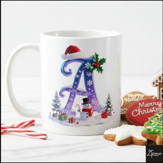 Iridescente kerstletter A met sneeuwman Koffiemok