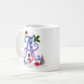 Iridescente kerstletter A met sneeuwman Koffiemok (Voorkant links)
