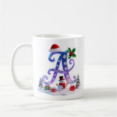 Iridescente kerstletter A met sneeuwman Koffiemok (Links)