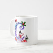 Iridescente kerstletter C met sneeuwman Koffiemok (Voorkant links)