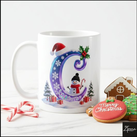Iridescente kerstletter C met sneeuwman Koffiemok