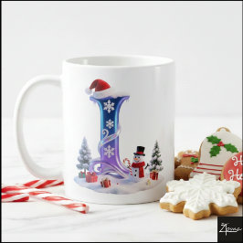 Iridescente kerstletter L met sneeuwman Koffiemok