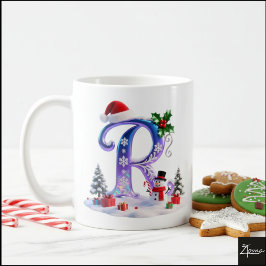 Iridescente kerstletter R met sneeuwman Koffiemok