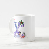 Iridescente kerstletter X met sneeuwman Koffiemok (Voorkant links)