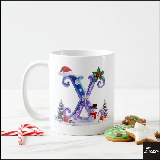Iridescente kerstletter X met sneeuwman Koffiemok