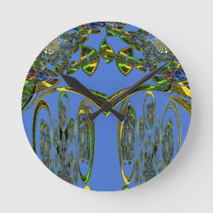 Iridescente Kunstprint met Gouden Abstract Ontwerp Ronde Klok