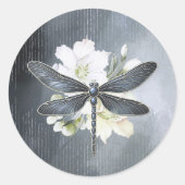 Iridescente Libelle Bloemig Blauw Wit ID1310 Ronde Sticker (Voorkant)