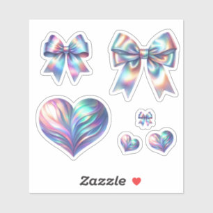 Iridescente linten en harten set sticker